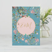 Blumendusty Blauer Elegante Hochzeit der Goldenen  Einladung (Stehend Vorderseite)