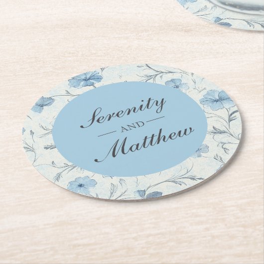 Blumendusty Blauer Garten Hochzeitsfeier Runder Pappuntersetzer (Angewinkelt)