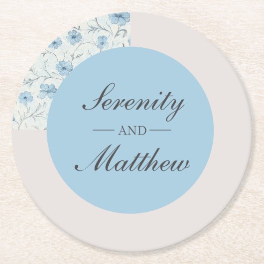 Blumendusty Blauer Garten Hochzeitsfeier Runder Pappuntersetzer (Vorderseite)
