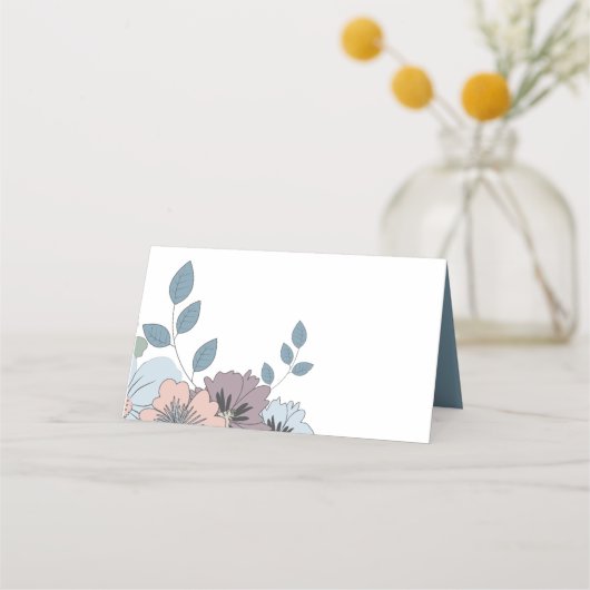 Blumendusty Blauer Lachs Rosa Namen Datum Hochzeit Platzkarte (Rückseite)