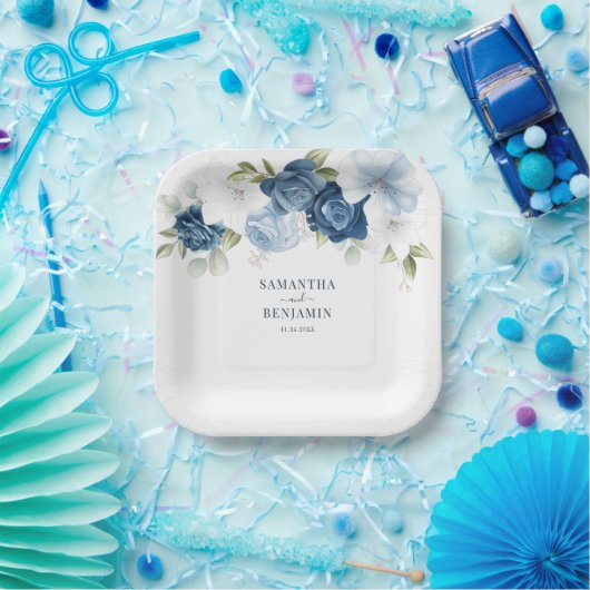 Blumendusty Blauer Weißer Polterabend Pappteller (Party)