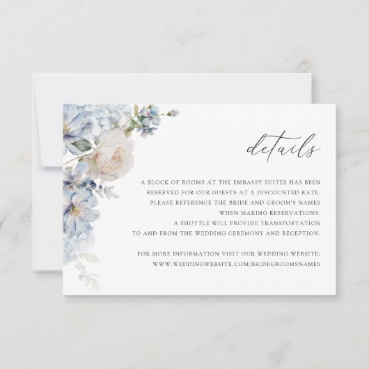 Blumendusty Blue Blush Rose Hochzeitskarte Einladung (Vorderseite)
