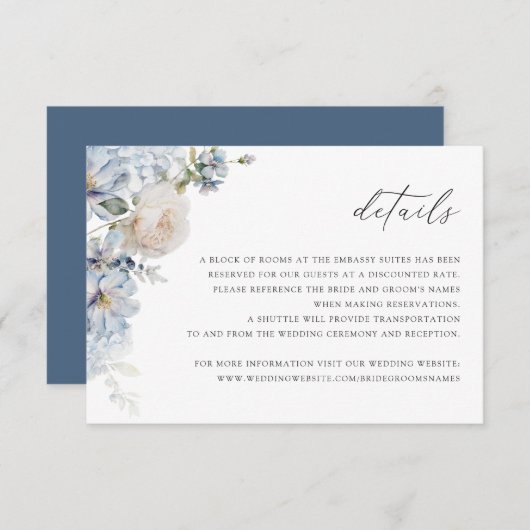 Blumendusty Blue Blush Rose Hochzeitskarte Einladung (Vorne/Hinten)