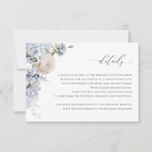 Blumendusty Blue Blush Rose Hochzeitskarte Einladung (Vorderseite)