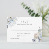 Blumendusty Blue Elegante Blush Rose Hochzeit RSVP Einladung (Stehend Vorderseite)