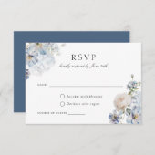 Blumendusty Blue Elegante Blush Rose Hochzeit RSVP Einladung (Vorne/Hinten)