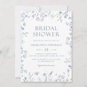 Blumendusty Blue Elegantes Brautparty Einladung (Vorderseite)