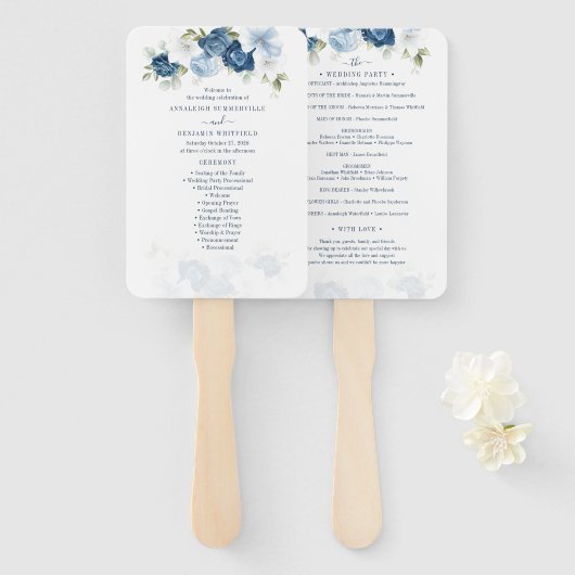 Blumendusty Blue Foliage Hochzeitsprogramm Fächer (Vorne und Hinten)