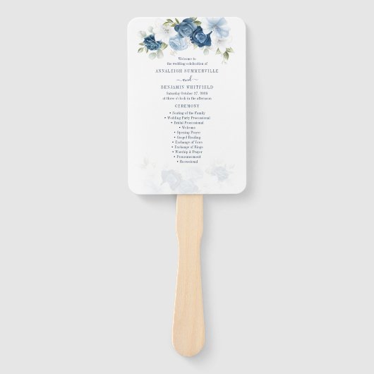 Blumendusty Blue Foliage Hochzeitsprogramm Fächer (Vorderseite)