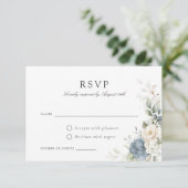 Blumendusty Blue Greenerity Wedding RSVP Card Einladung (Stehend Vorderseite)