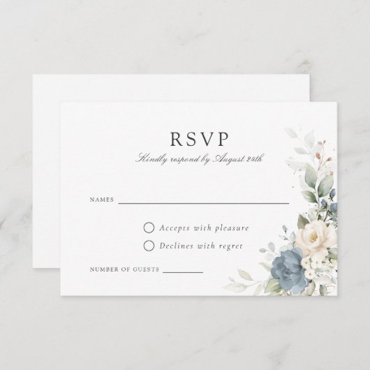Blumendusty Blue Greenerity Wedding RSVP Card Einladung (Vorne/Hinten)