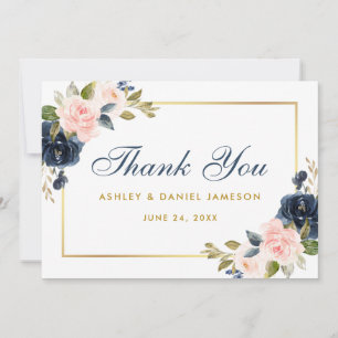 Blumendusty Blue Pink Blush Wedding Gold Dankeskarte