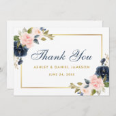 Blumendusty Blue Pink Blush Wedding Gold Dankeskarte (Vorne/Hinten)