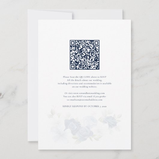 Blumendusty Blue QR-Code bei einer Hochzeit Einladung (Rückseite)