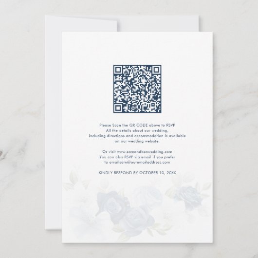 Blumendusty Blue QR-Code bei einer Hochzeit Einladung (Rückseite)