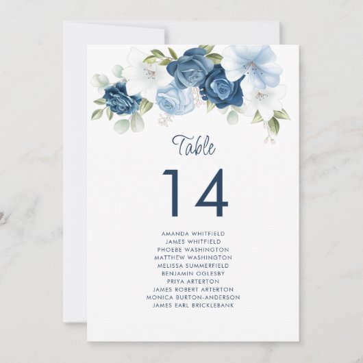 Blumendusty Blue Tischnummer 14 Hochzeitssitze (Vorderseite)