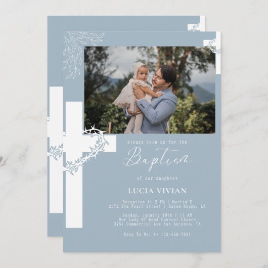 Blumendusty Minimalistische Taufe Einladung (Vorne/Hinten)