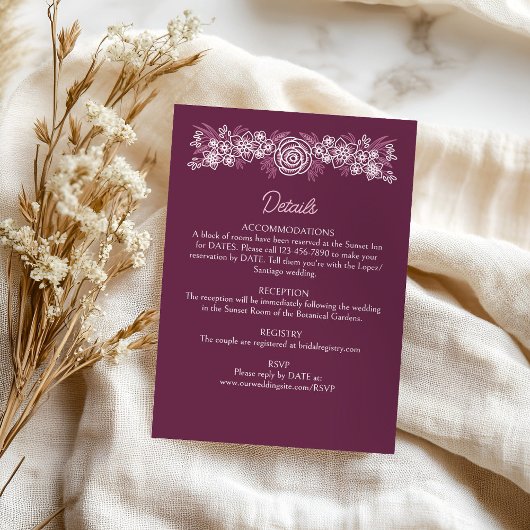 Blumendusty Rose Blush Burgundy Hochzeitdetails Begleitkarte