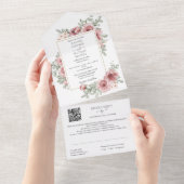 Blumendusty Rose Gold Geometric QR Code Wedding All In One Einladung (Abreißen)