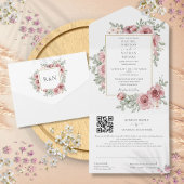 Blumendusty Rose Gold Geometric QR Code Wedding All In One Einladung