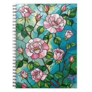 Blumeneffekt aus Buntglas Rosa Blumen Botanisch Notizblock