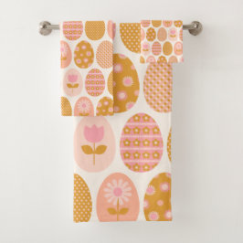 Blumeneier Muster in Boho Pink Gelb Gold Badhandtuch Set