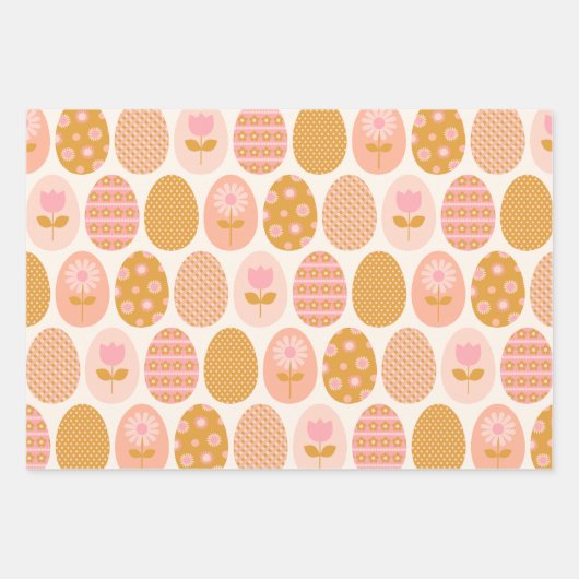 Blumeneier Muster in Boho Pink Gelb Gold Geschenkpapier Set (Vorderseite 2)