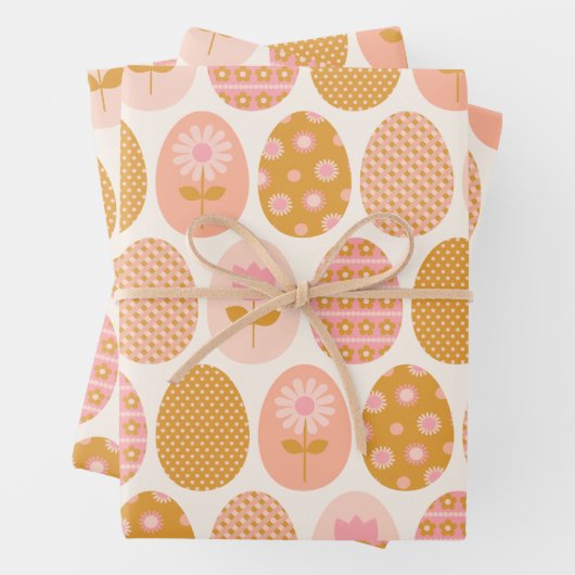 Blumeneier Muster in Boho Pink Gelb Gold Geschenkpapier Set (Beispiel)