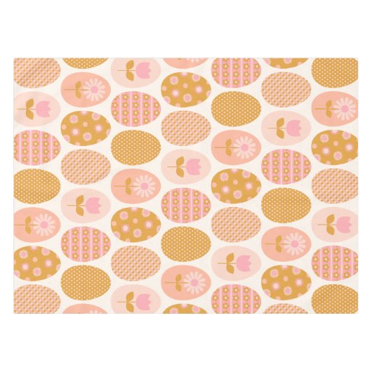 Blumeneier Muster in Boho Pink Gelb Gold Tischdecke (Vorderseite (Horizontal))