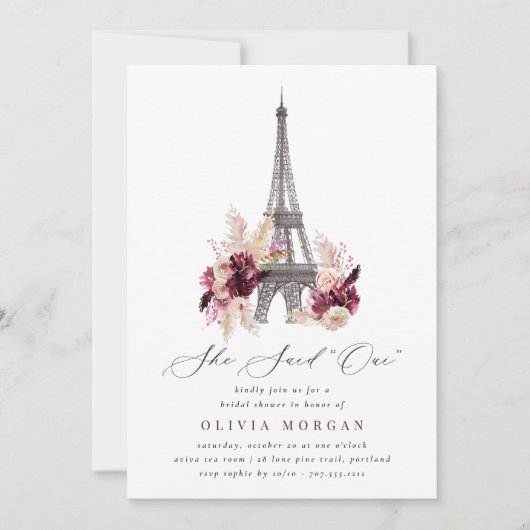 Blumeneiffel-Brautparty Einladung (Vorderseite)