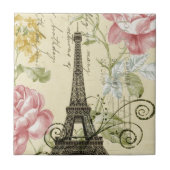 BlumenEiffelturm des schäbigen Eleganzgelb-Rosas Fliese (Vorderseite)