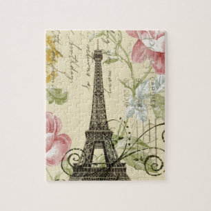 BlumenEiffelturm des schäbigen Eleganzgelb-Rosas Puzzle