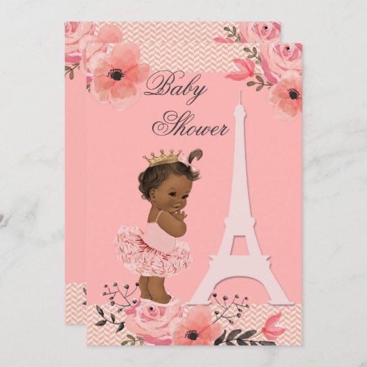 Blumeneiffelturm Ethnic Princess in Tutu Dusche Einladung (Vorne/Hinten)