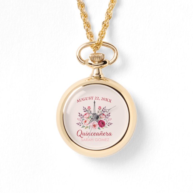 Blumeneiffturm Quinceanera Armbanduhr (Vorderseite)