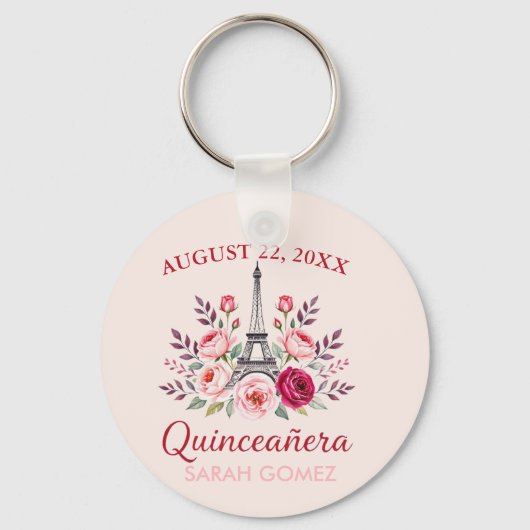 Blumeneiffturm Quinceanera Schlüsselanhänger (Vorderseite)