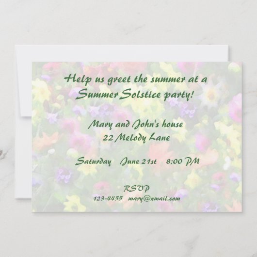 Blumeneindrucks-Sommer-Sonnenwende-Einladung Einladung (Rückseite)