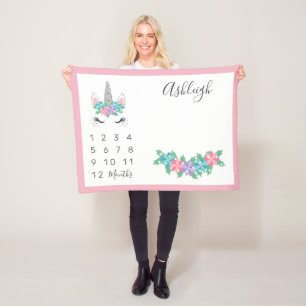 BlumenEinhorn-Baby-Monatsmeilenstein Fleecedecke