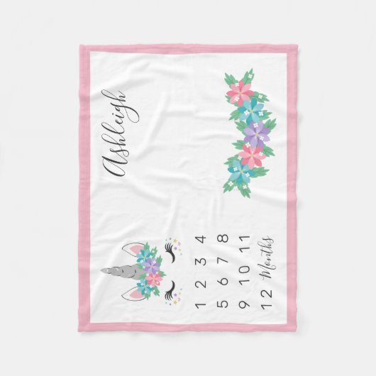 BlumenEinhorn-Baby-Monatsmeilenstein Fleecedecke (Vorderseite)