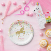 BlumenEinhorn-Rosa-Goldregenbogen-Geburtstag 7" Pappteller (Party)