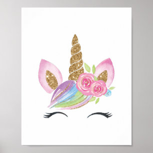 Blumeneinhorn Wasserfarbe Kinderzimmer Wanddekorat Poster