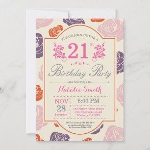 Blumeneinladung zum 21. Geburtstag Rosa Rosen Einladung