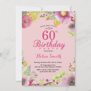 Blumeneinladung zum 60. Geburtstag für Frauen in R Einladung