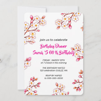 Blumeneinladung zum 60. Geburtstag, rosa Blumen 60 Einladung