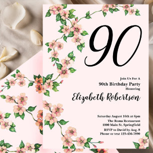 Blumeneinladung zum 90. Geburtstag in Rosa Einladung