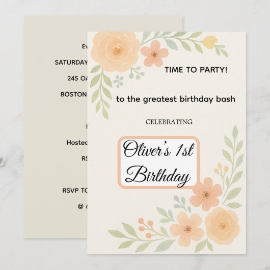 Blumeneinladung zum Geburtstag  Einladung (Vorne/Hinten)