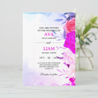 Blumeneinladung zur Hochzeit in Blau & Türkis Einladung