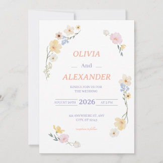 Blumeneinladungen zur Hochzeit Farbige Blumen Einladung