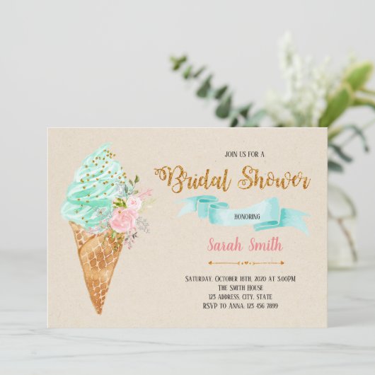 Blumeneis Brautdusche Einladung (Stehend Vorderseite)