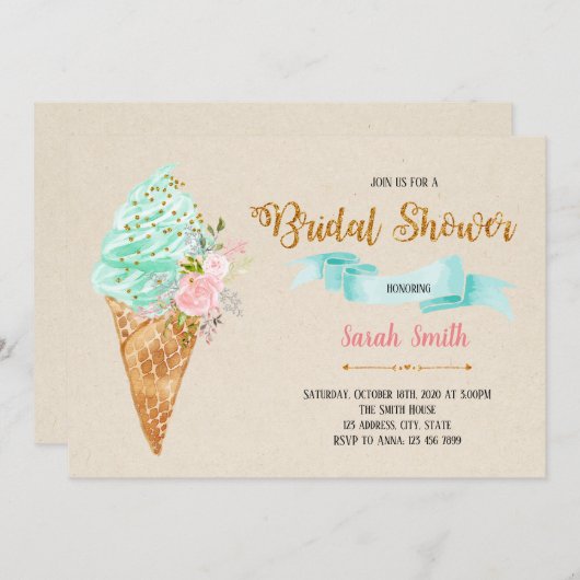 Blumeneis Brautdusche Einladung (Vorne/Hinten)