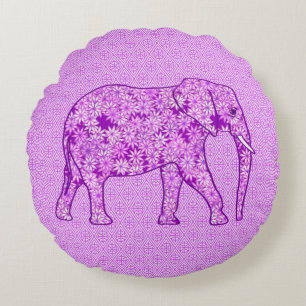 Blumenelefant - amethyst Lila Rundes Kissen